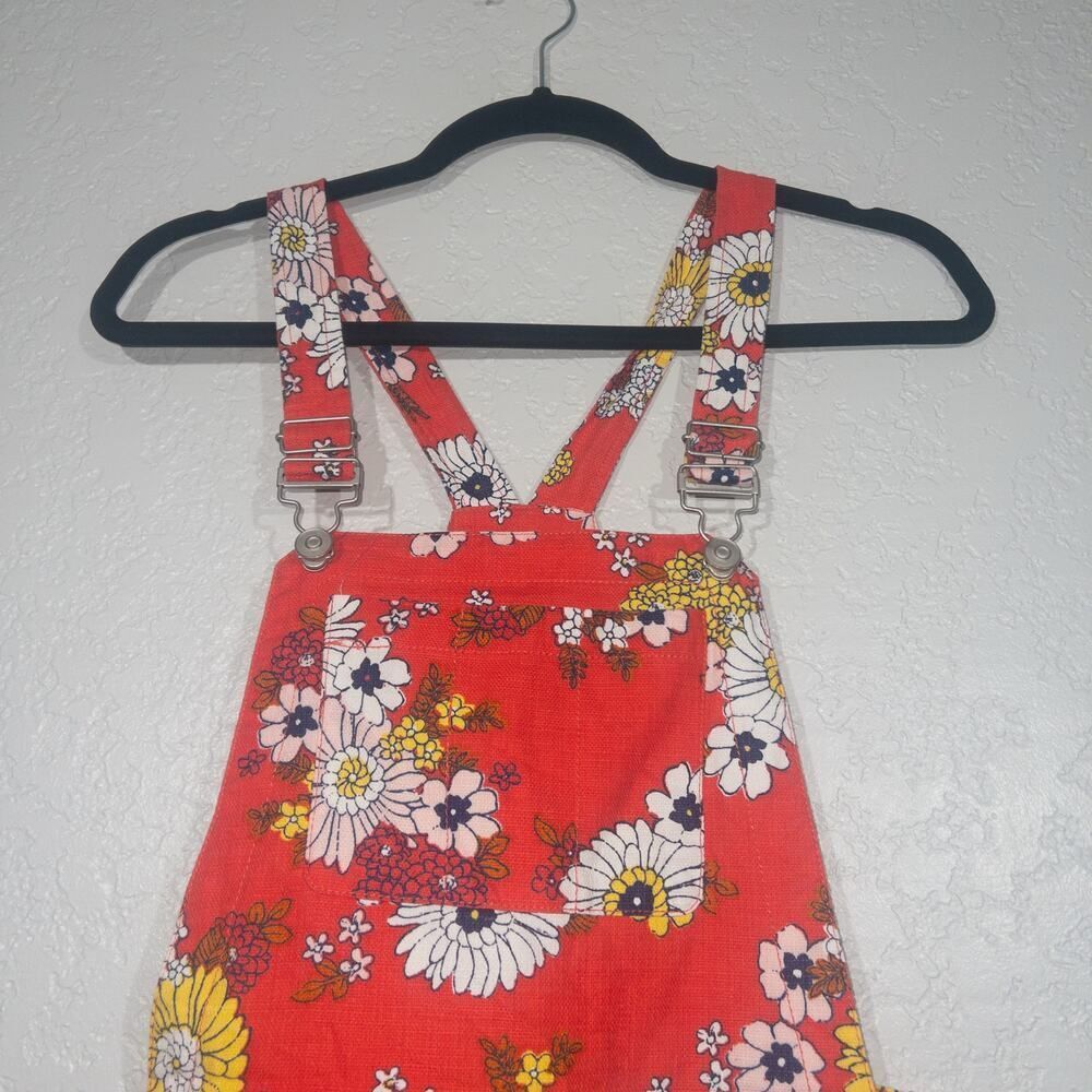 New ModCloth Candy Red Floral Dazed Summer‎ Days Cotton Shortalls 6 - Picture 3 of 9